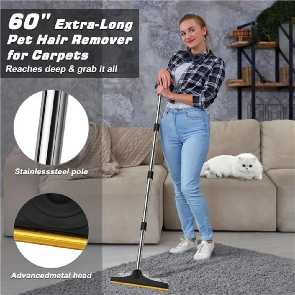 3 PCS Carpet Rake Set for Pet Hair Removal with 60” Adjustable Long Handle
